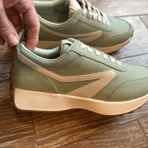 Dolce Vita Green and White Sneakers with Suede and Mesh Upper